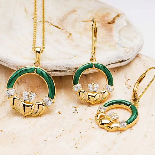 Gold Vermeil Malachite Claddagh Necklace