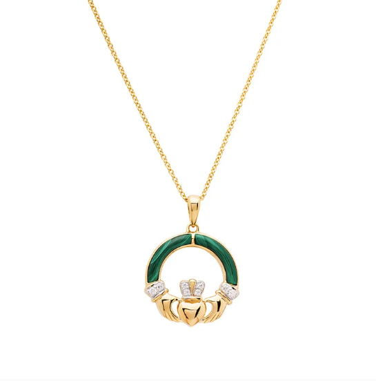 Gold Vermeil Malachite Claddagh Necklace