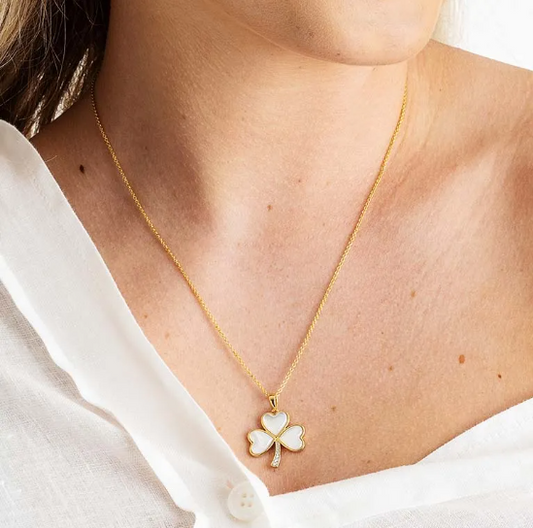 14KT Gold Vermeil Mother of Pearl Irish Shamrock Necklace