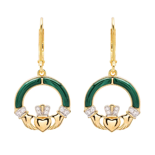 Gold Vermeil Malachite Claddagh Earrings