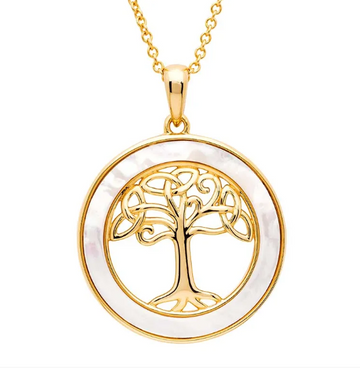 14KT Gold Vermeil Mother of Pearl Celtic Tree of Life Necklace