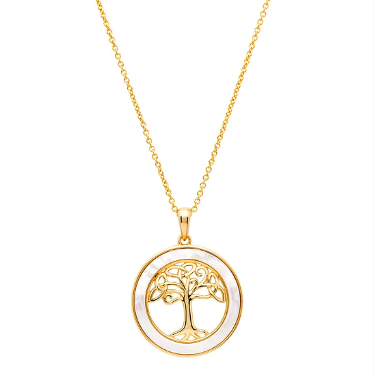 14KT Gold Vermeil Mother of Pearl Celtic Tree of Life Necklace