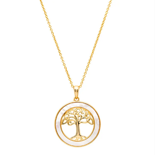 14KT Gold Vermeil Mother of Pearl Celtic Tree of Life Necklace