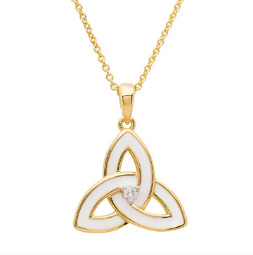 Gold Vermeil White Enamel Celtic Trinity Knot Necklace