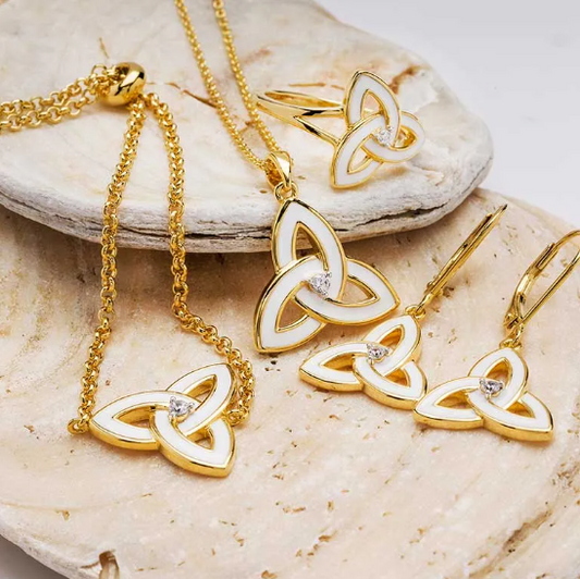 Gold Vermeil White Enamel Celtic Trinity Knot Necklace