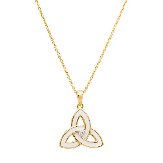 Gold Vermeil White Enamel Celtic Trinity Knot Necklace