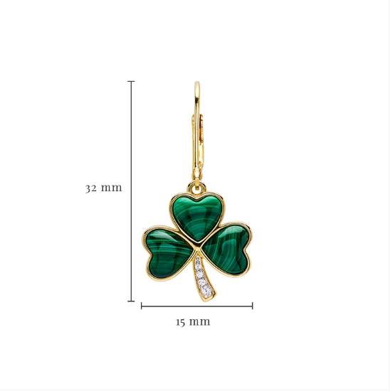 14KT Gold Vermeil Drop Malachite Shamrock Earrings