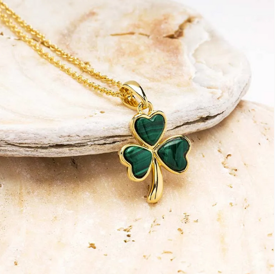 Gold Vermeil Malachite Shamrock Necklace