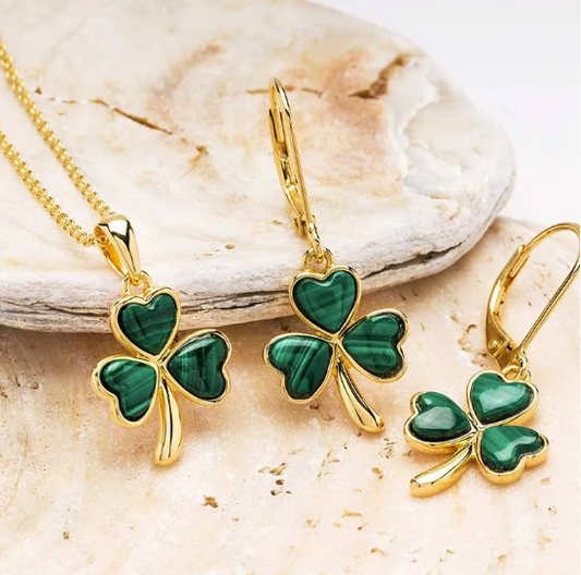 Gold Vermeil Malachite Shamrock Necklace