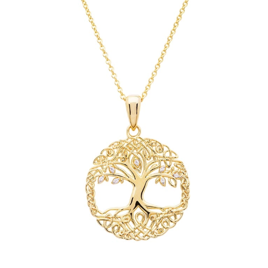 14KT Gold Vermeil Celtic Tree of Life Necklace Embellished With Cubic Zirconias