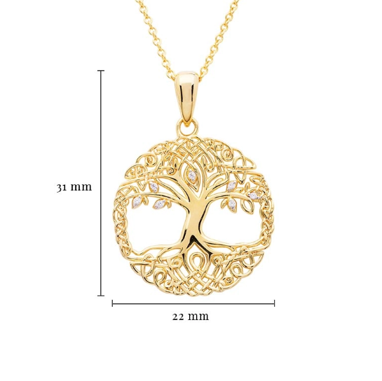 14KT Gold Vermeil Celtic Tree of Life Necklace Embellished With Cubic Zirconias