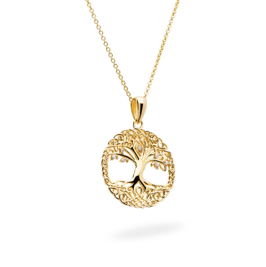 14KT Gold Vermeil Celtic Tree of Life Necklace Embellished With Cubic Zirconias