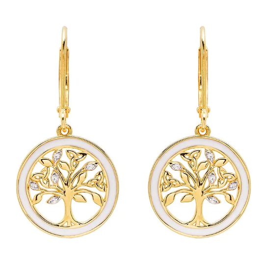 Gold Vermeil Celtic Tree of Life Earrings with Enamel