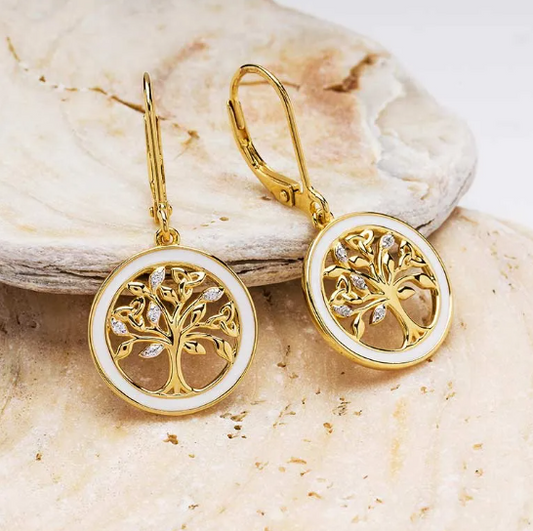 Gold Vermeil Celtic Tree of Life Earrings with Enamel