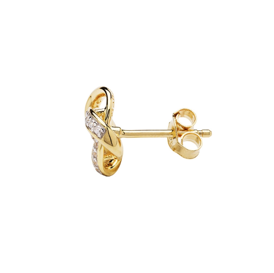 14KT Gold Vermeil Stud Celtic Knot Earrings Adorned with White Cubic Zirconias