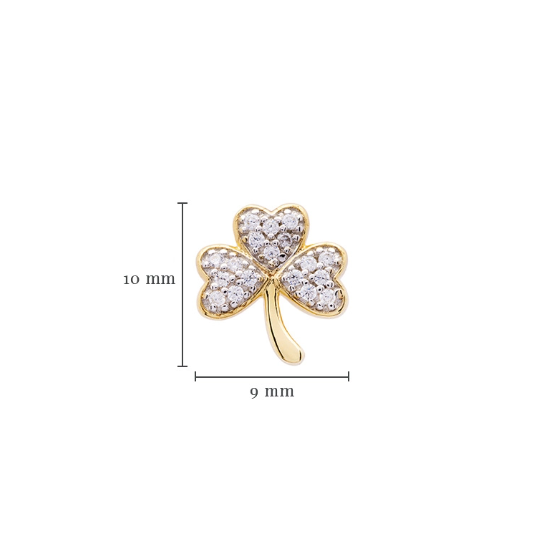 14KT Gold Vermeil Stud Shamrock Earrings Adorned with White Cubic Zirconias