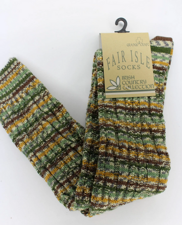 Fair Isle Socks Brown Green Long