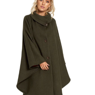 Cape in Double-Face Cloth with Convertible Collar