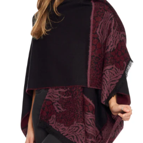 Fringed Shawl with "Animal" Print Contrasting Hem