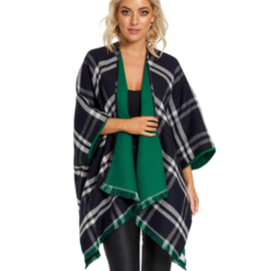 Reversible Shawl in Plaid with Cuff Detail