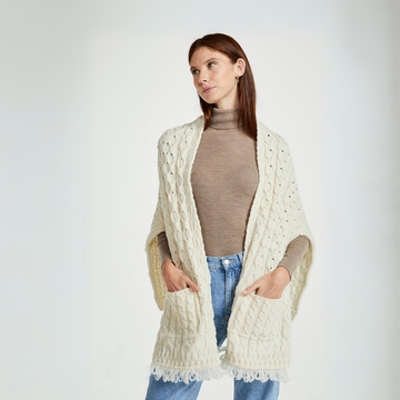 Shannon Throwover Aran Wrap with Pocket