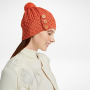 Shrule Aran Orange Hat with Pom Pom