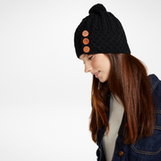 Shrule Aran Black Hat with Pom Pom
