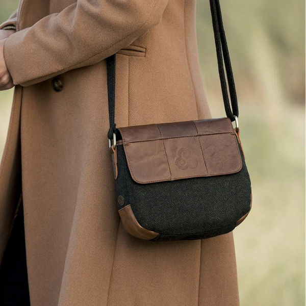 Herringbone and Leather Flap Bag