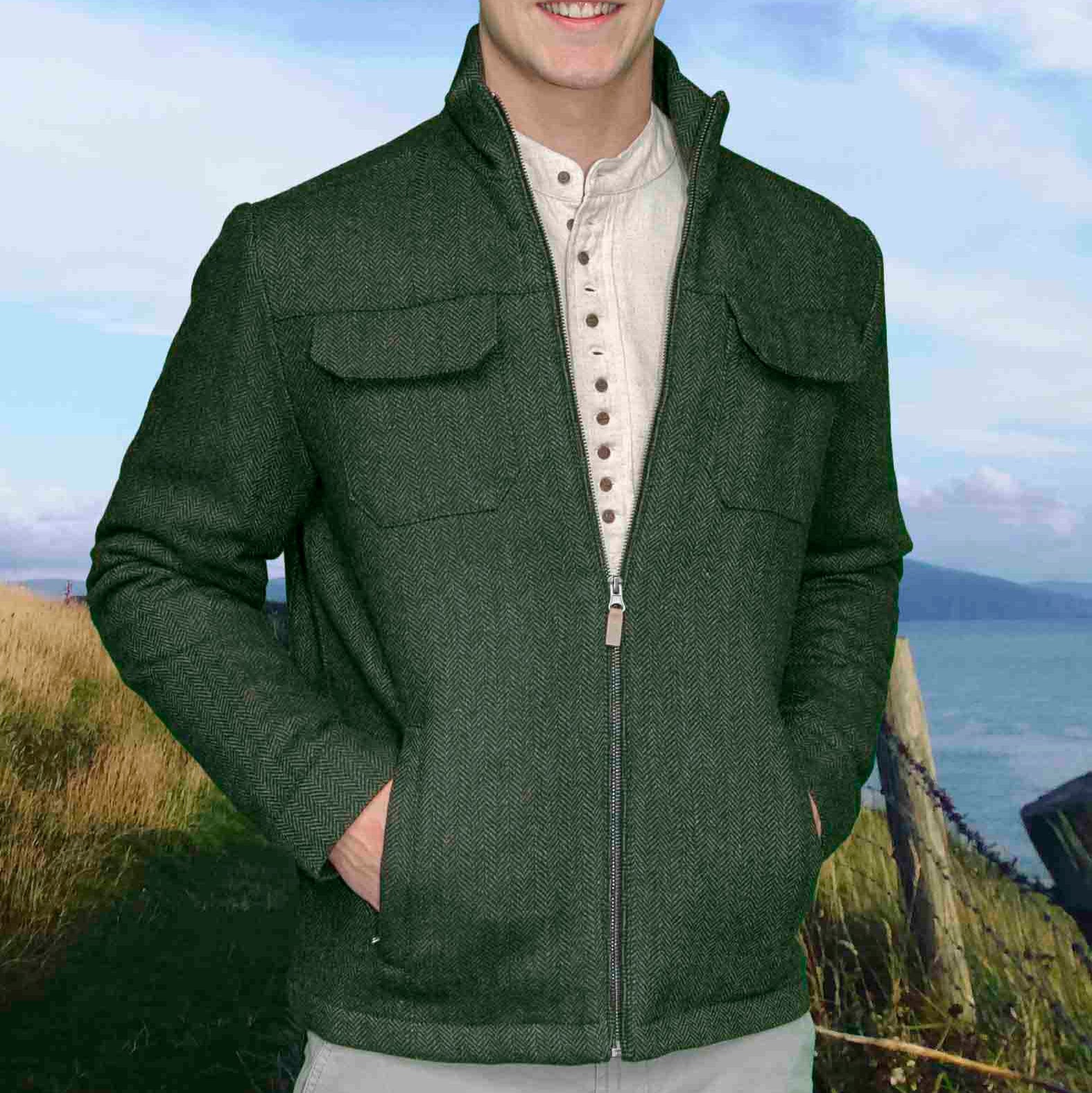 Wool Tweed Walking Jacket - Olive