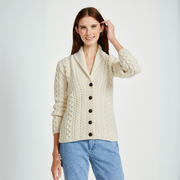 Tourmakeady Shawl Collar Aran Natural Cardigan