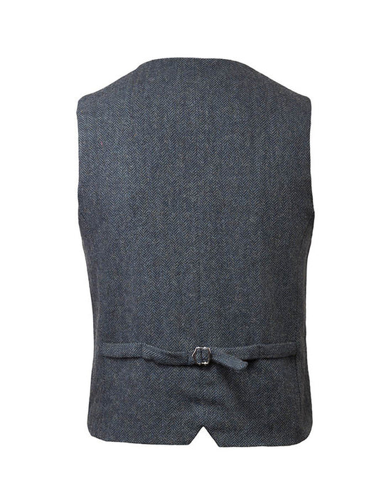 Tweed Herringbone Waistcoat - Navy
