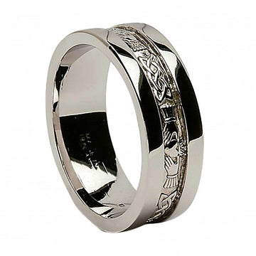 White Gold Wedding Ring - Corrib Claddagh Wide Sides - 14 Karat