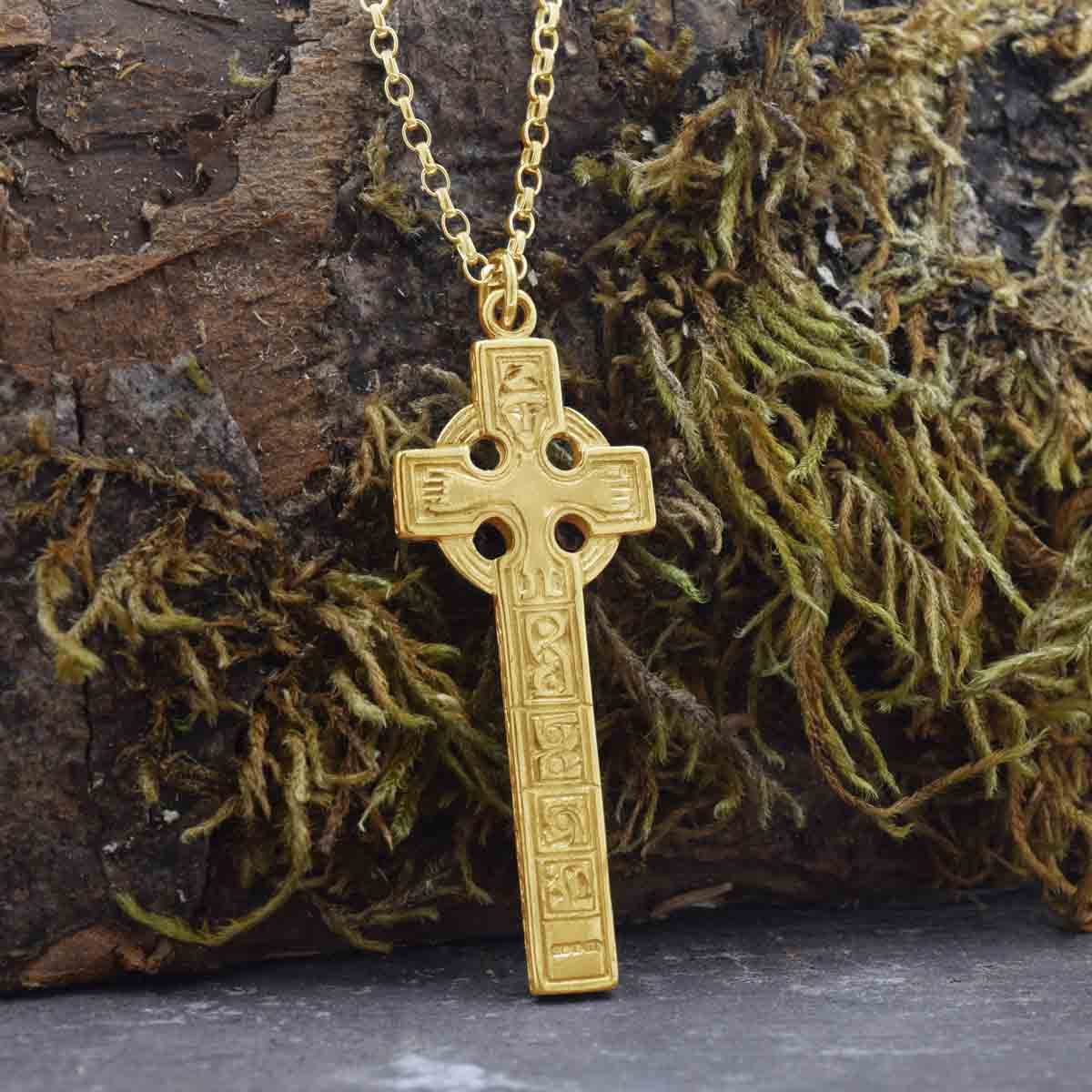 Gold Celtic Cross of Moone Pendant