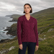 Tralee Ladies V-Neck Berry Sweater
