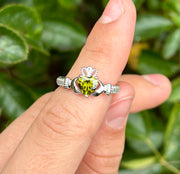 August Birthstone Silver Claddagh Ring