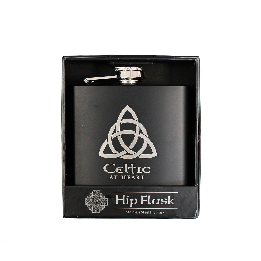 Celtic At Heart Trinity Knot Laser Hip Flask 6oz In Gift Box