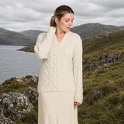 Tralee Ladies V-Neck Natural Sweater