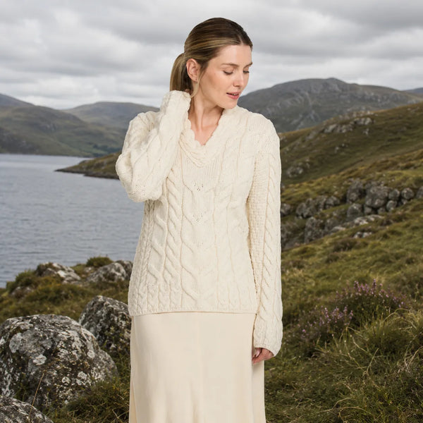 Tralee Ladies V-Neck Natural Sweater