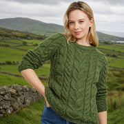 Listowel Ladies Aran Green Cabled Sweater