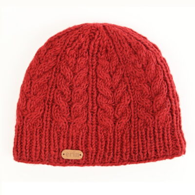 Aran Cable Pullon Hat Red