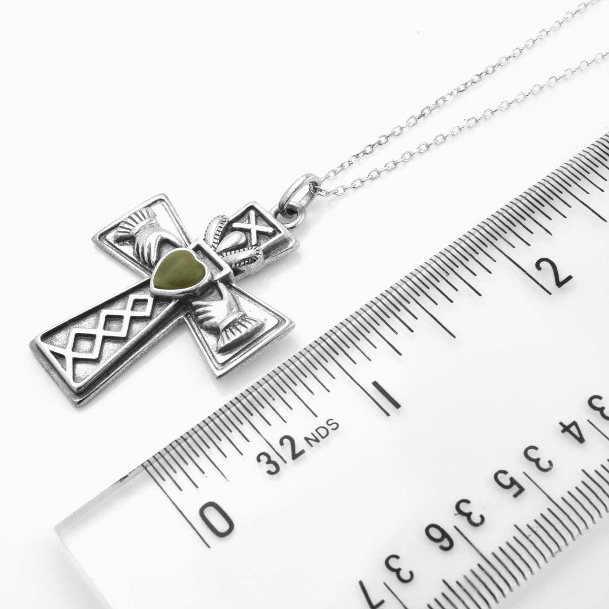 Claddagh Cross Necklace with Connemara Marble