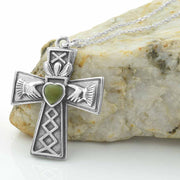 Large Claddagh Cross Necklace with Connemara Marble