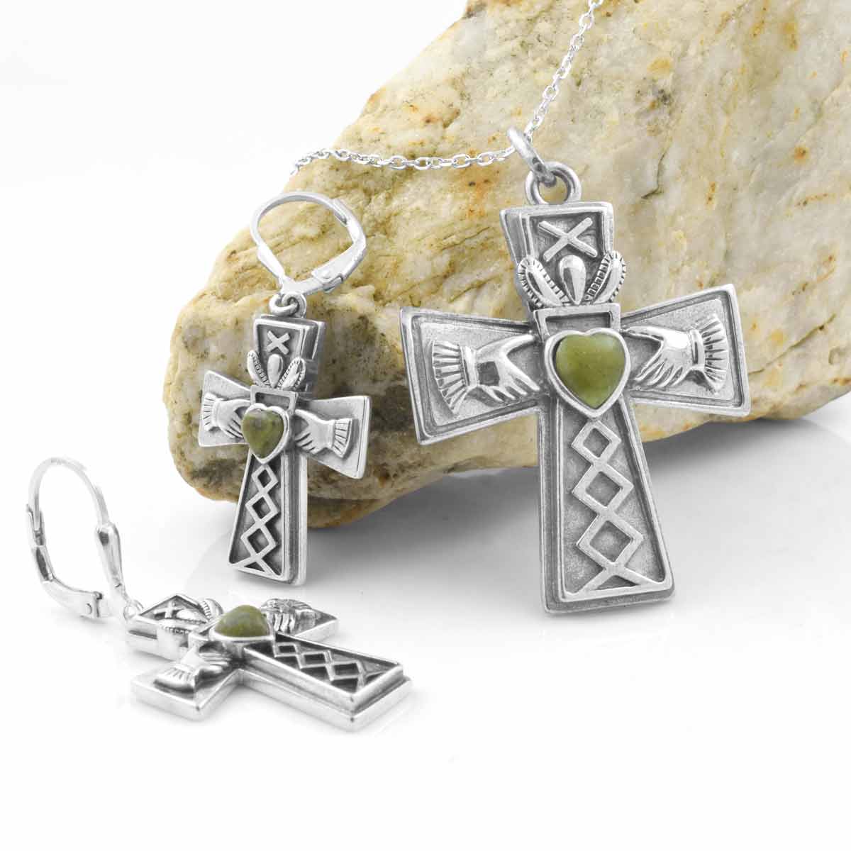 Claddagh Celtic Cross Necklace Set