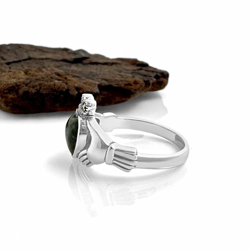 Connemara Marble and Marcasite Claddagh Ring