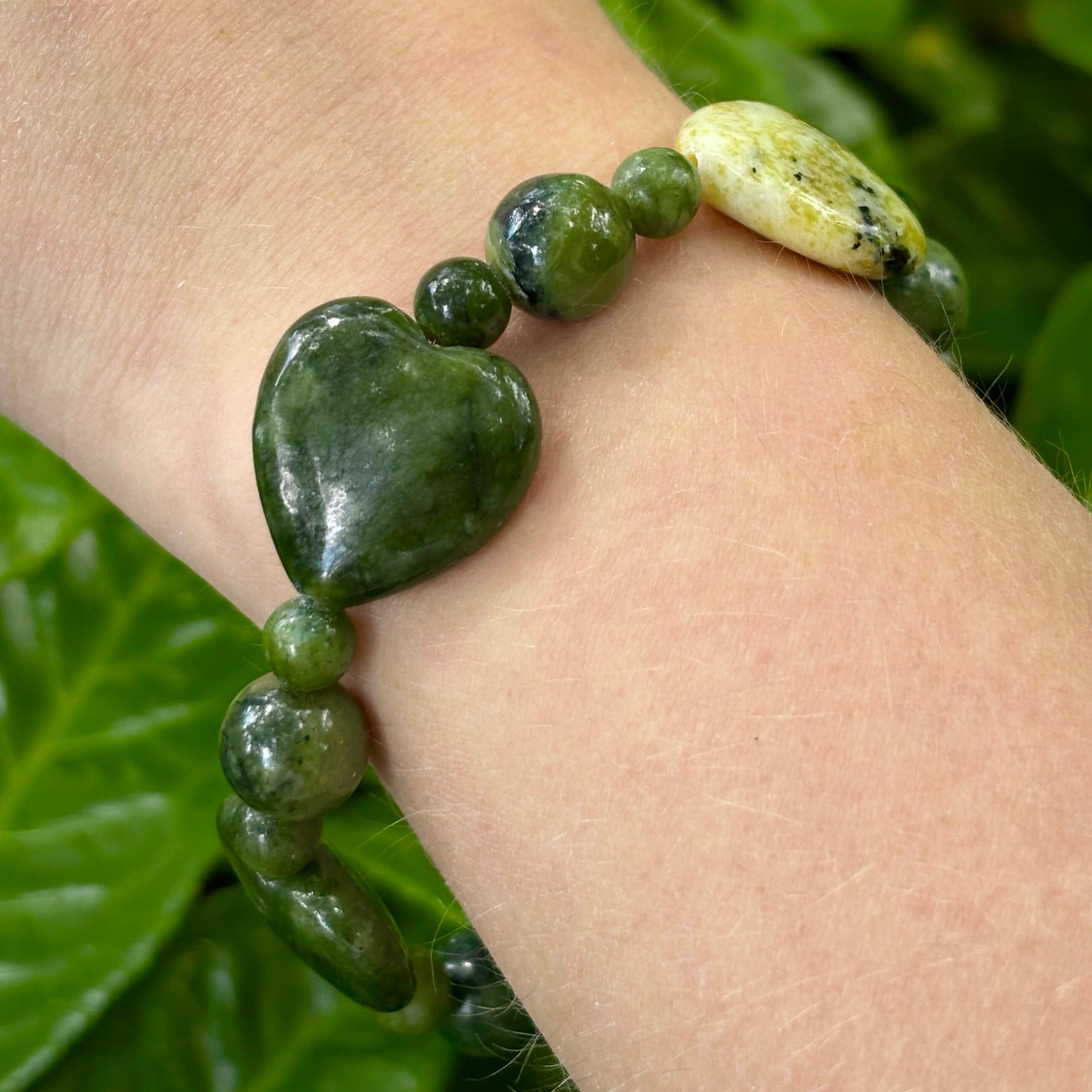 Connemara Marble Bracelet With Round And Heart Nuggets