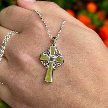 Sterling Silver Celtic Cross Necklace with Connemara Marble