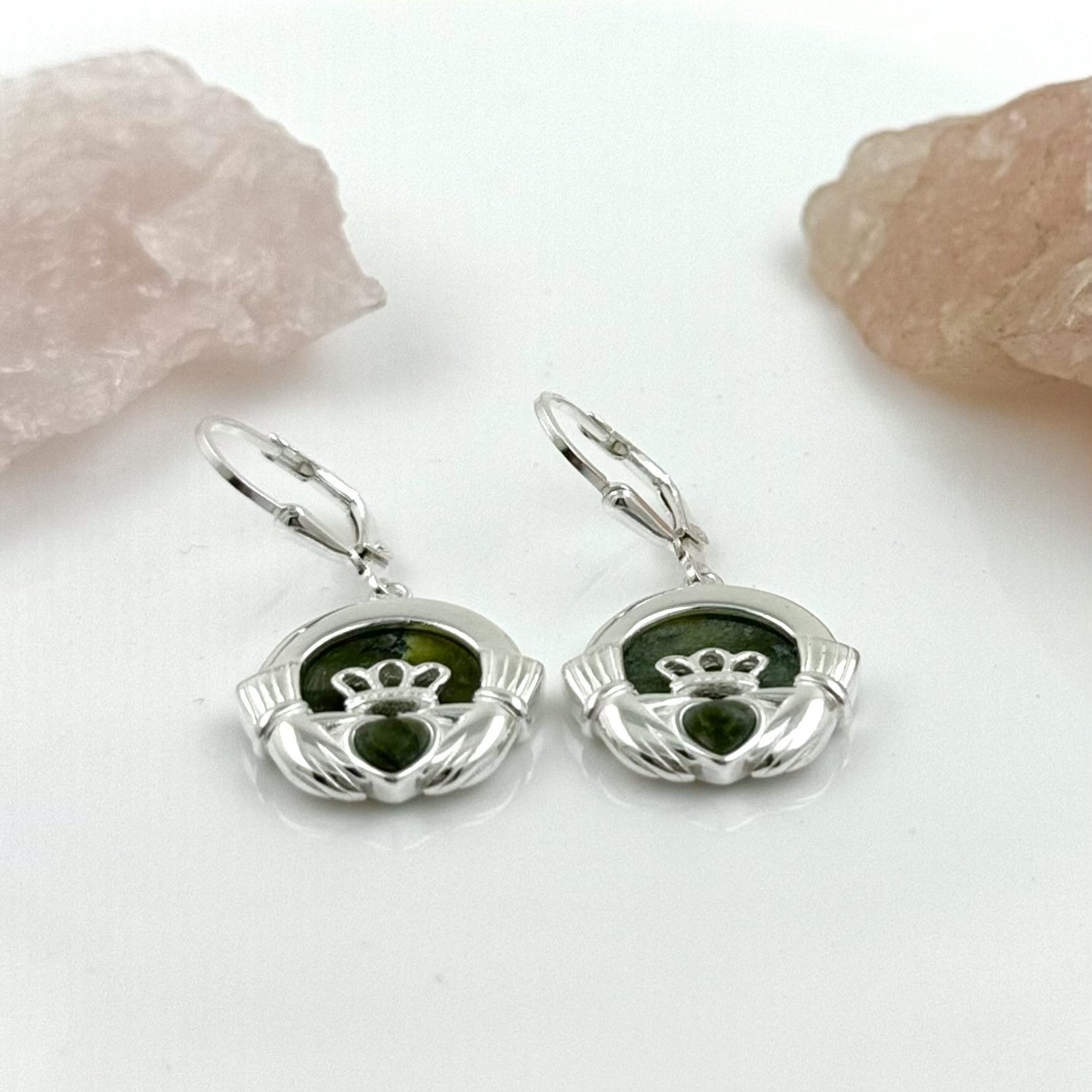 Claddagh With Connemara Marble Heart Earrings