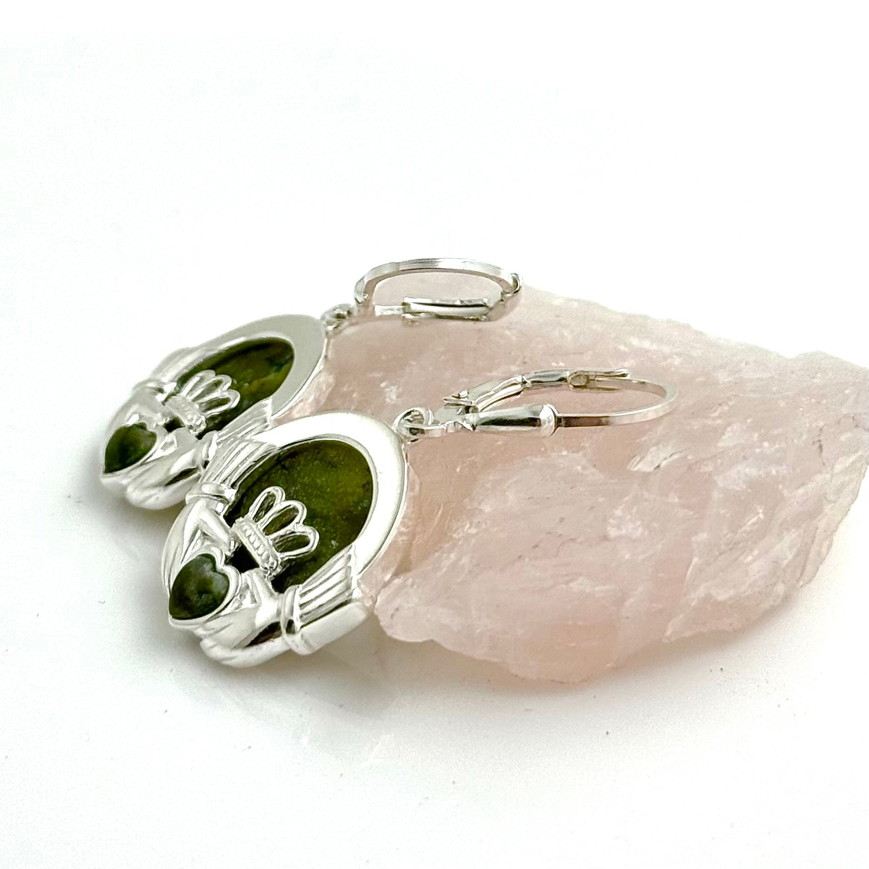 Claddagh With Connemara Marble Heart Earrings