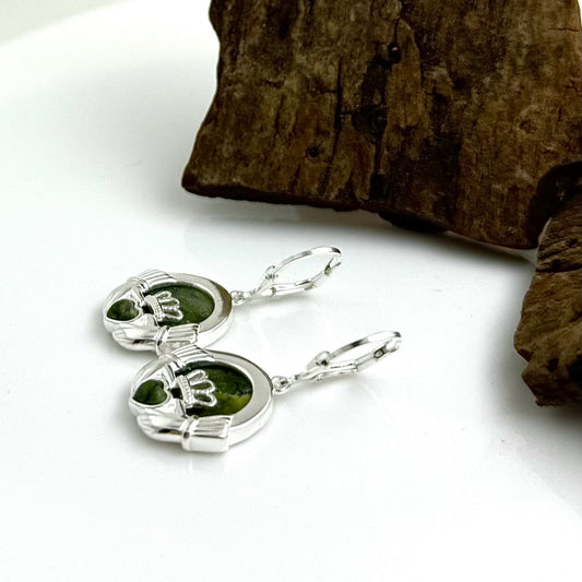 Claddagh With Connemara Marble Heart Earrings