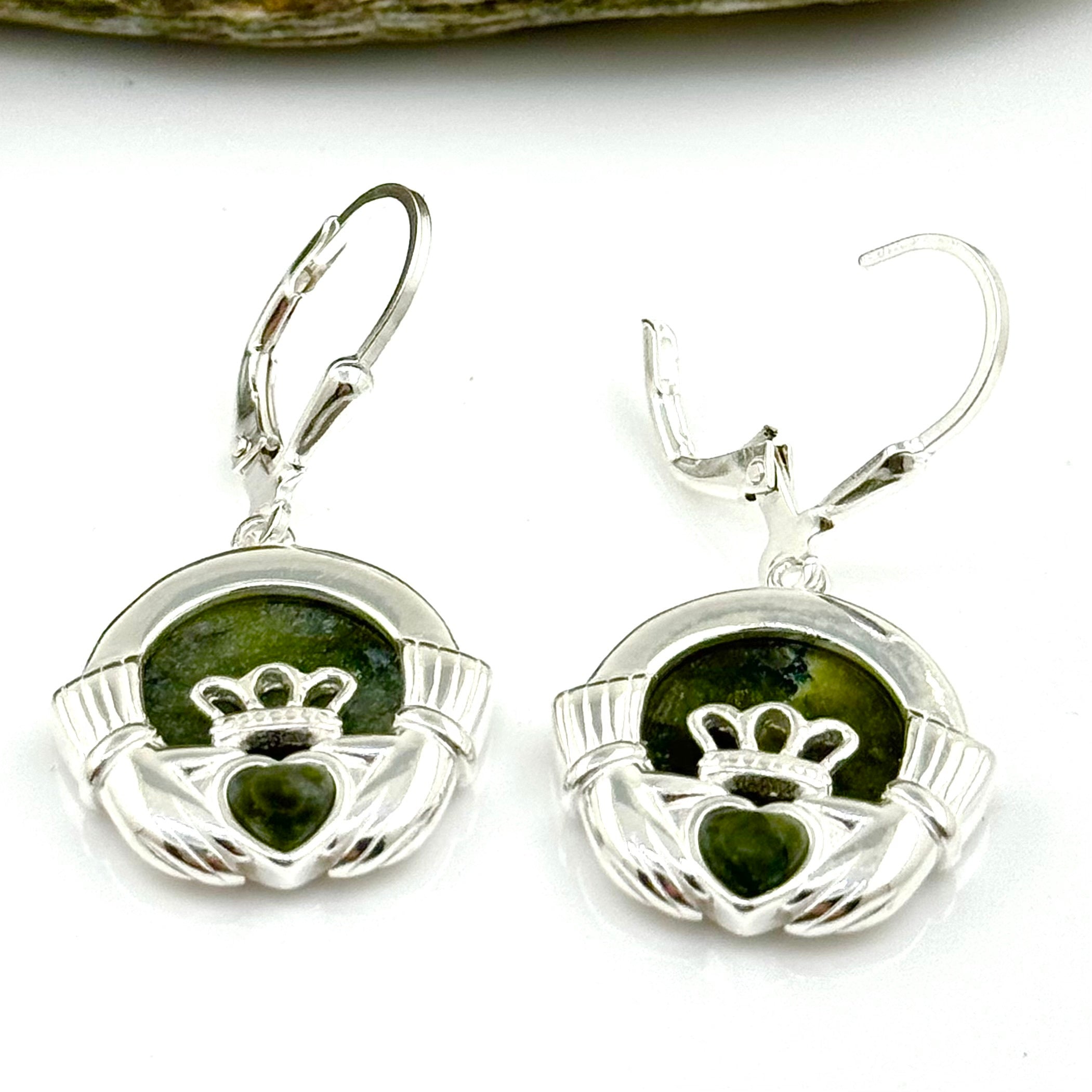 Claddagh With Connemara Marble Heart Earrings
